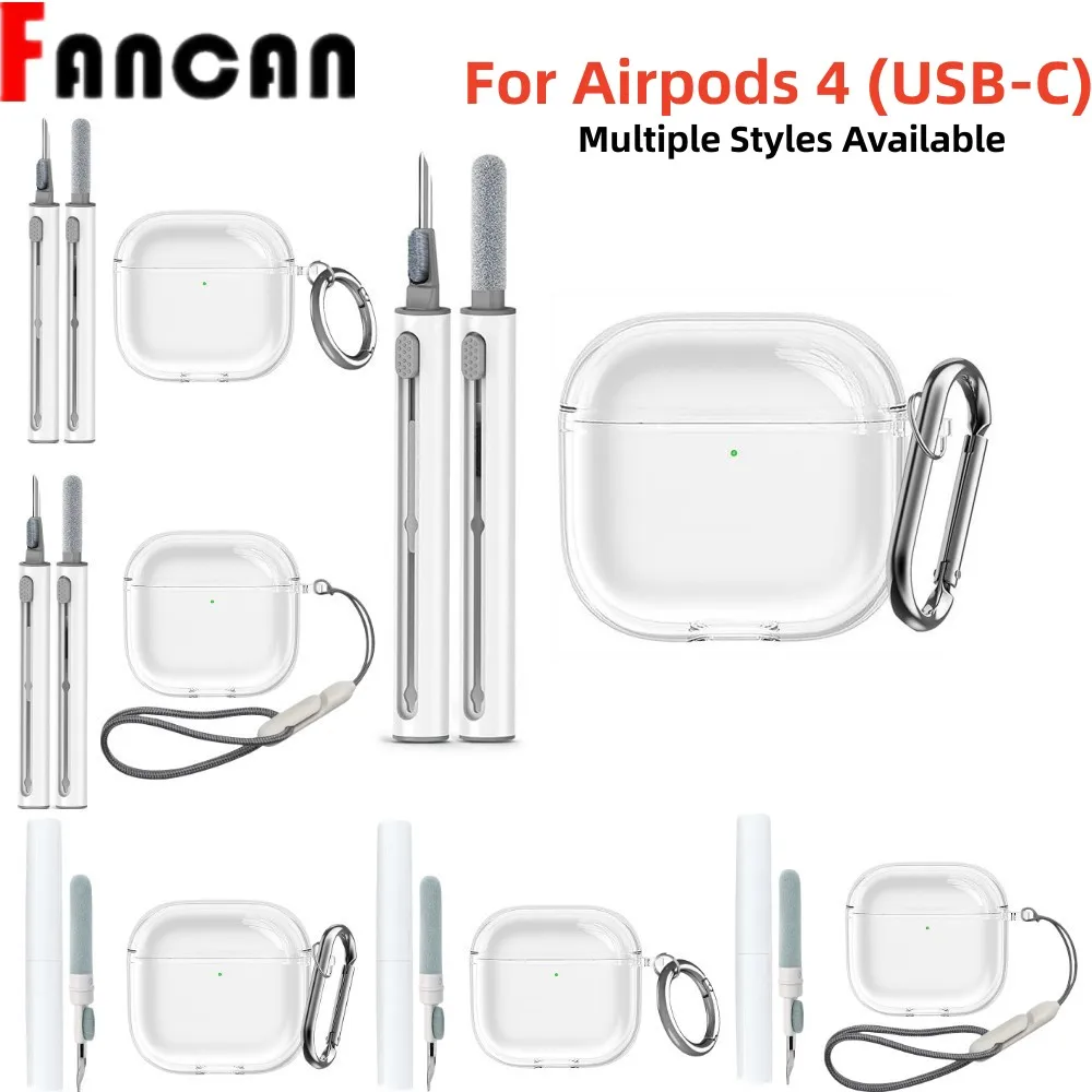 Clear Case for AirPods 4 2024 Soft TPU Case Protective Cover For AirPods 4th Case Accessories with Keychain/Lanyard/Cleaner Kit