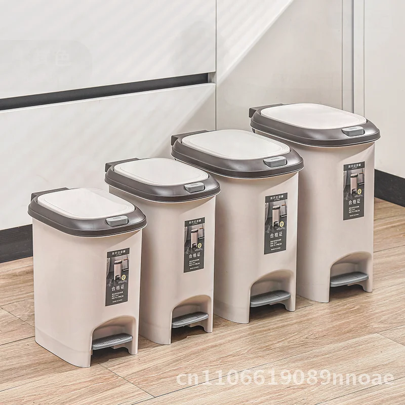 

Large Capacity Trash Bin with Lid Household Kitchen Bathroom Bedroom Silent Pedal Open Gap Storage Barrel Square Shape Gray