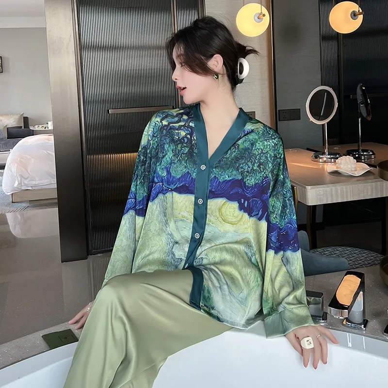 Ensemble de pyjamas de luxe à col en V pour femmes, vêtements de nuit à imprimé AMP orange, vêtements de détente de loisirs, vêtements d'intérieur injLike, nouveau, 2023