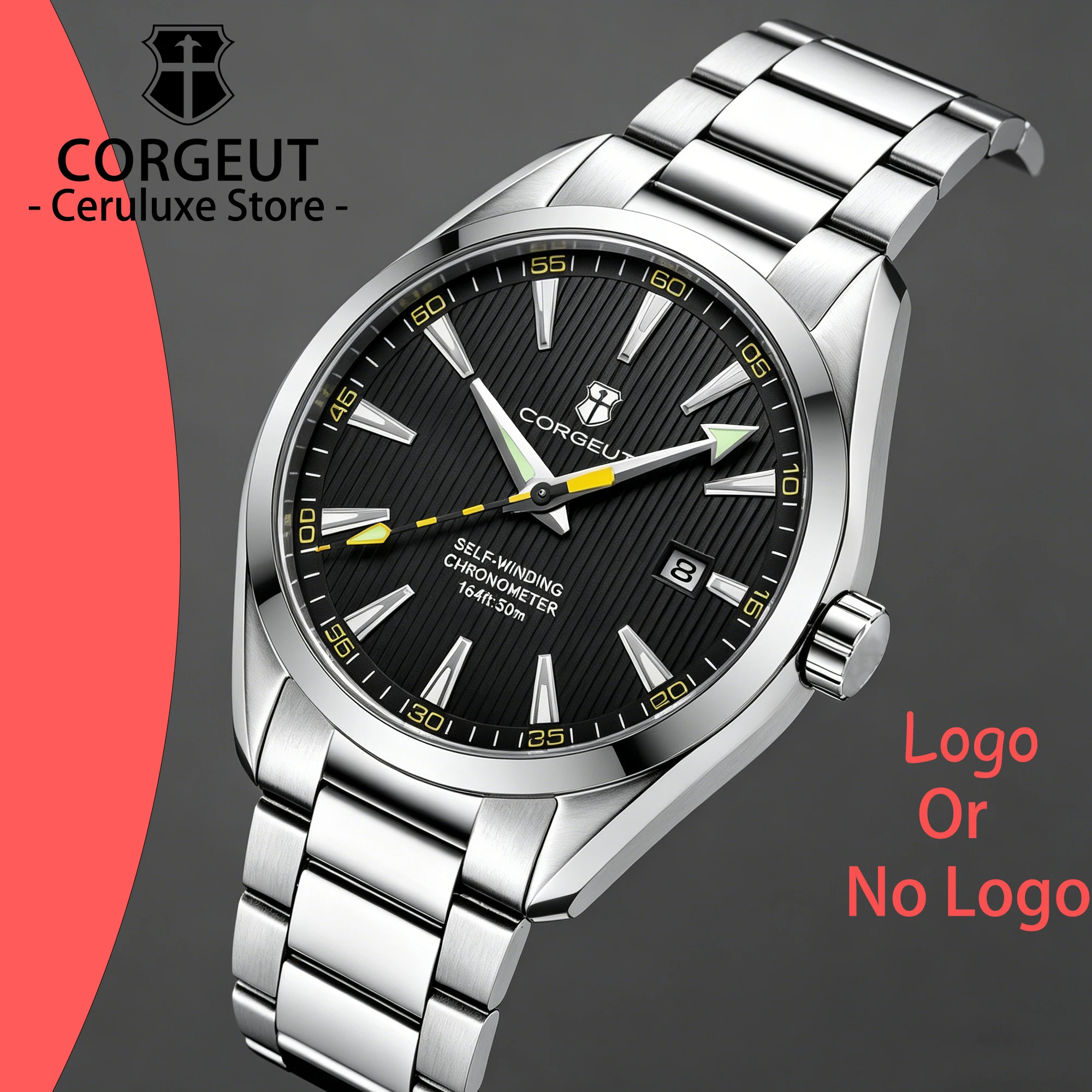Relógio de Luxo CORGEUT 41mm com Movimento NH35 para Homens, Relógio Esportivo com Vidro de Safira, Relógio Automático Masculino