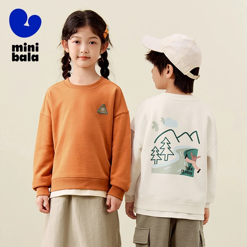 Mini Bala Long Sleeve Sweatshirt Kids Autumn 2024 Artist Collaboration Loose-Fitting Pullover for Boys and Girls