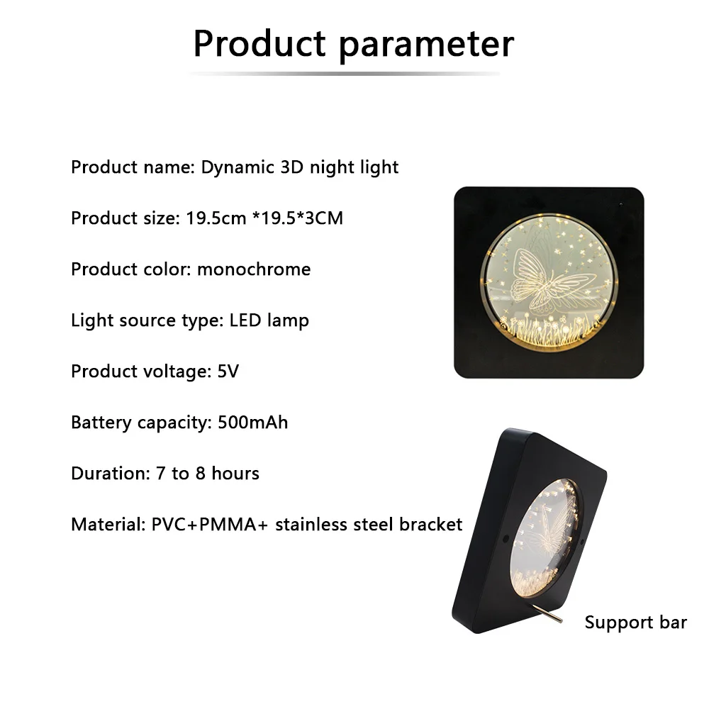 Controle remoto borboleta acrílica noite luz, Recarregável LED Night Light, Presentes criativos do Natal