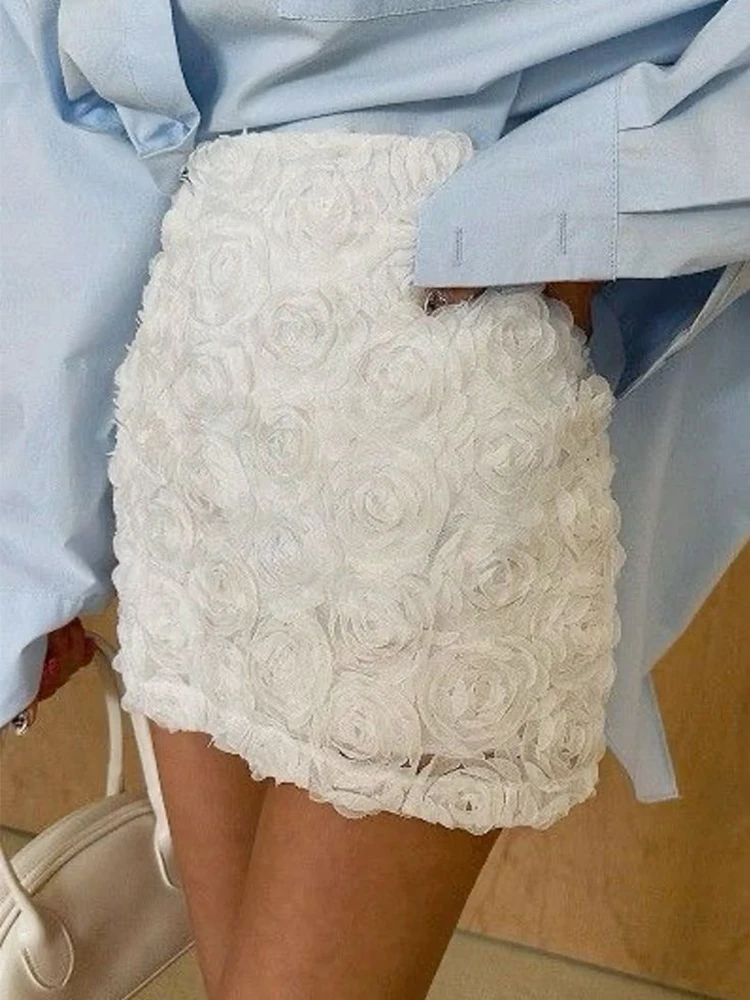 3D 花白スカート女性 A ライン弾性ハイウエストファッション Y2K 甘い女の子ハイウエストミニゴススカート女性ローズフラワー Retr