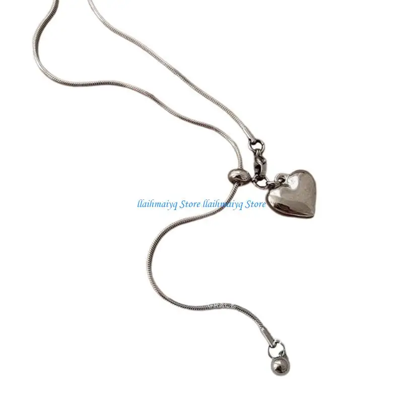 

573B Heart Pendant Necklace Simple Necklace Date Jewelry Stainless Steel Texture