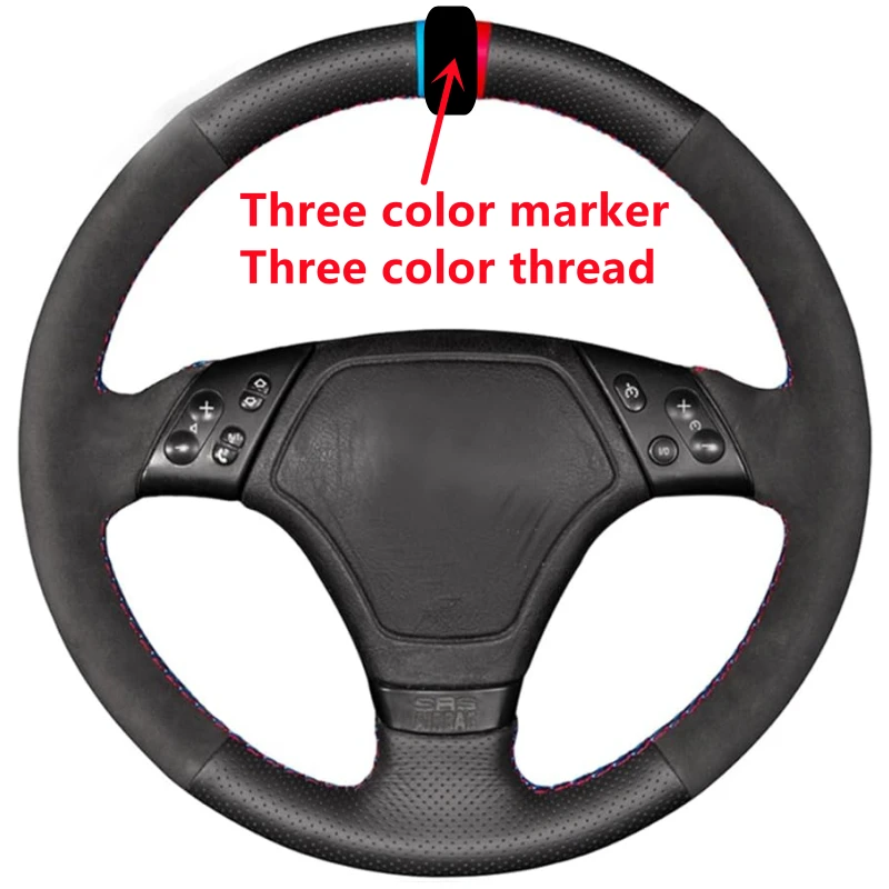 Black Suede Leather Hand Sewing Steering Wheel Cover For BMW 3 Series E36 E36/5 E39 E46 E46/5 2000 Interior Accessories