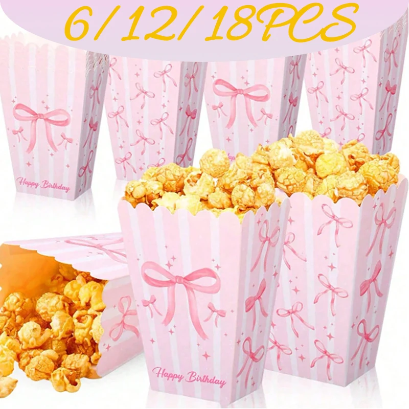 6-18PC Rosa Schleife Papier Popcorn Boxen Weihnachten Fliege Snack Candy Boxen Mädchen Party Geschenk Box für BBQ Französisch Frites Party Dekoration