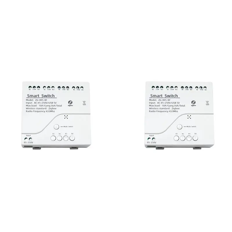 A93E-4X 4CH Zigbee Smart Light Switch Module AC 85-250V RF433 Receive 10A Relays Work With Alexa Assistant,Tuya Smart Life