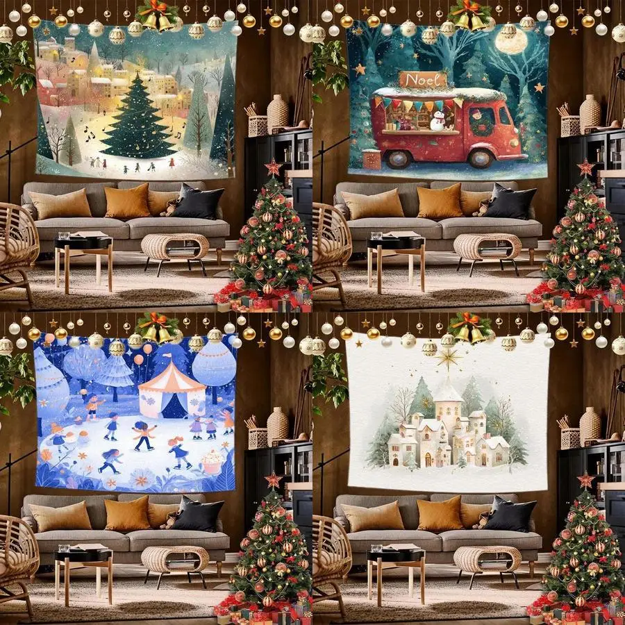 

Reindeer in Winter Scene Background Cloth Hanging Cloth Bedroom Bedside Decorative Wall Cloth Rental Dormitory Tapestry