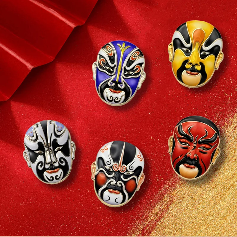 Beijing Opera Mask Brooch Chinese Traditional Culture Alloy Pin Creative Badge Unisex Decor for Bag Hat Clothing DIY Gift
