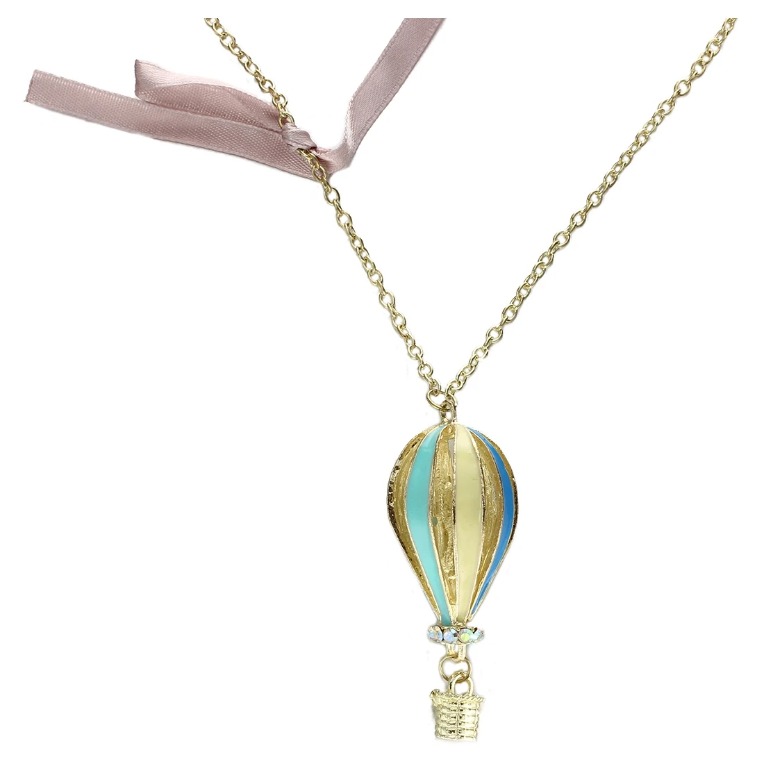 2Pcs Pack- Women Alloy Hot Air Balloon Pendant Chain Necklace-Gold Tone