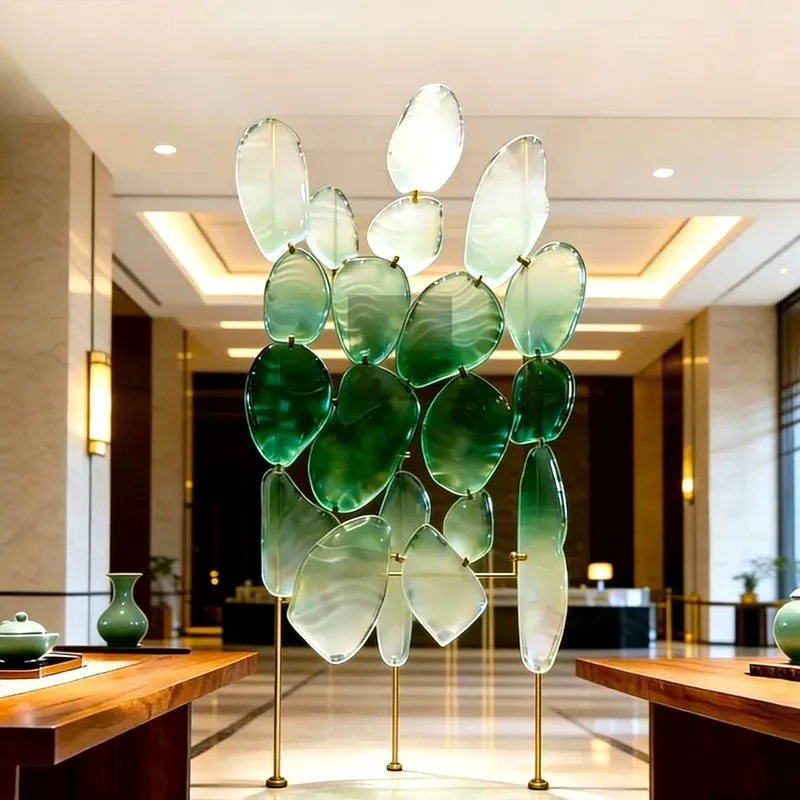 for Customized Large Gradient Blue Glass Partition Screen Modern Art Decoration Suitable for Hotel Lobby Luxury Villa