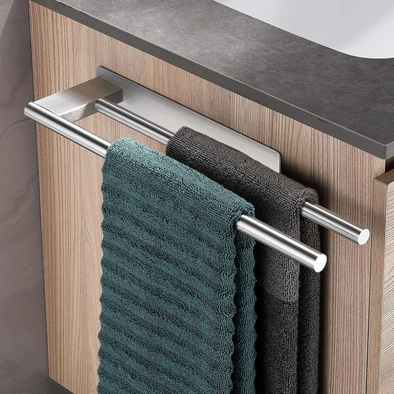 

Bathroom Towel Racks No Drill Double Adhesive Towel Bar Stainless Steel Matte Black Towel Holder for Bathroom Kitchen