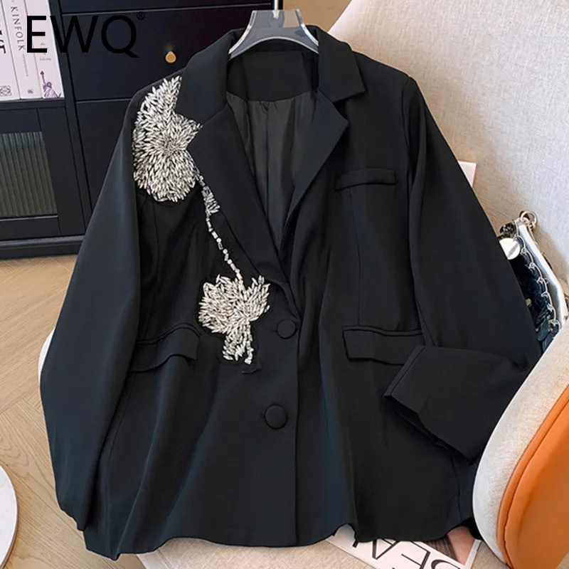 

EWQ Fashion Flower Spliced Blazer For Women Loose Fit Notched Long Sleeve Single Breasted Coat Clothing 2024 Autumn New 27X699