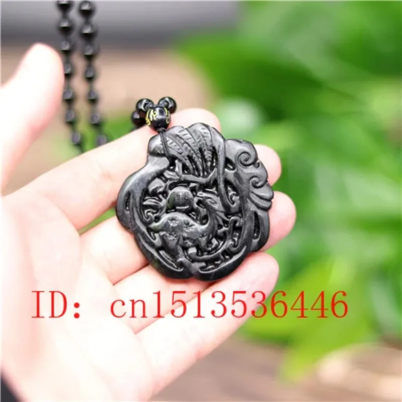 

Natural Black Green Jade Hollowing out Sika Deer Pendant Necklace Hand Carving Charm Jewelry Carved Amulet Luck Gifts Men Her