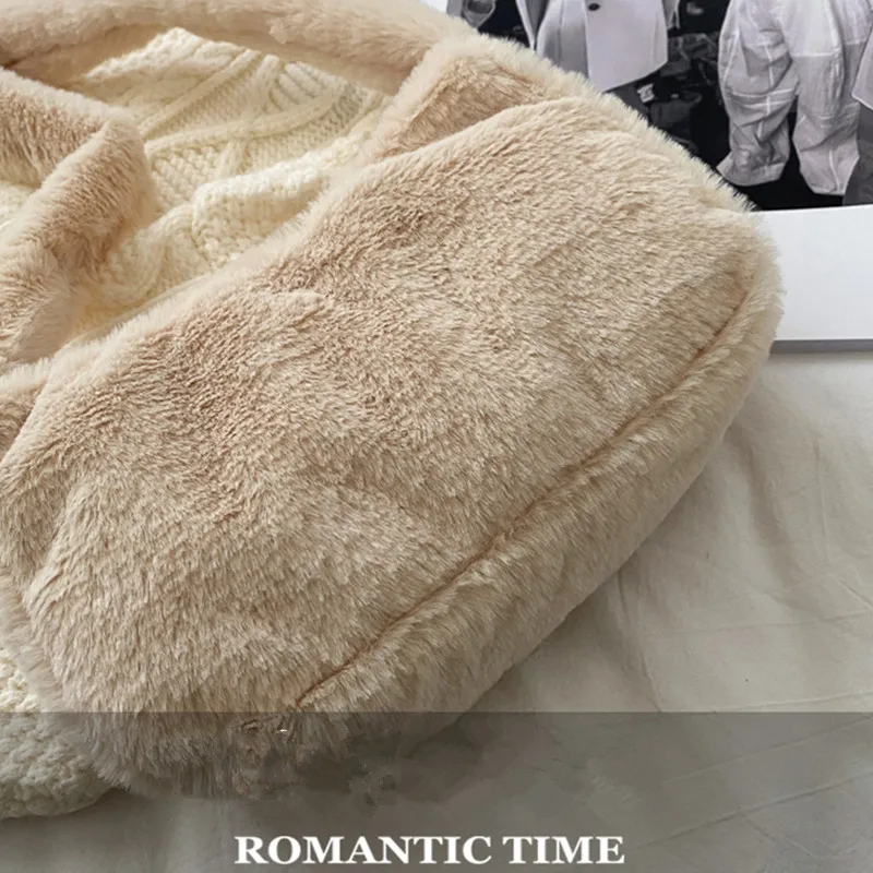 Simple Design Women Soft Plush Hobos Shoulder Bags Winter Furry Ladies Clutch Purse Handbag Fashion Female Underarm Bag