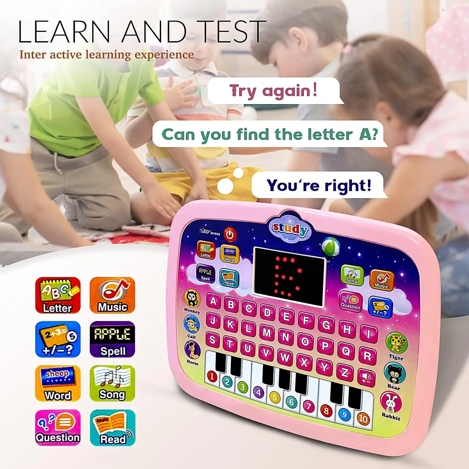 Multifuncional Early Education Learning Machine, Inglês LED Screen Lighting Tablet, Story Brinquedos para Crianças