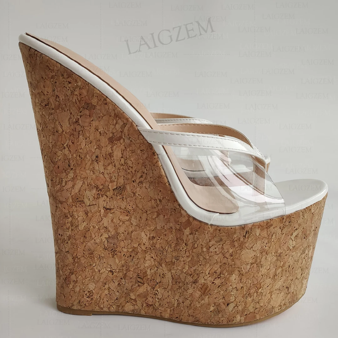 

BERZIMER/женские сандалии на платформе, на танкетке, шлепанцы на каблуке 20 см, блестящие прозрачные вечерние женские туфли из ПВХ, женские большие размеры 38 41 43 45 48