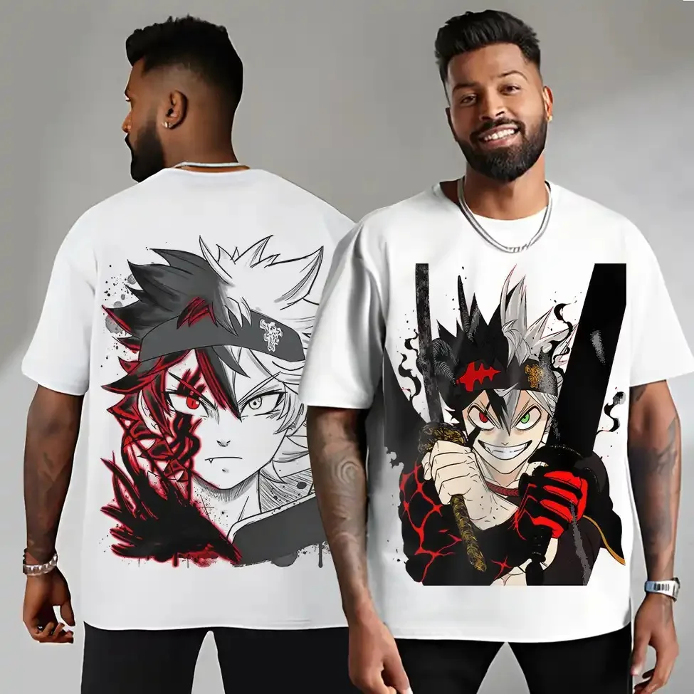Anime Black Clover Short Sleeve T Shirt, Double Sided Asta Manga Art Print Tee for Comic Con and Anime Fan Gathering