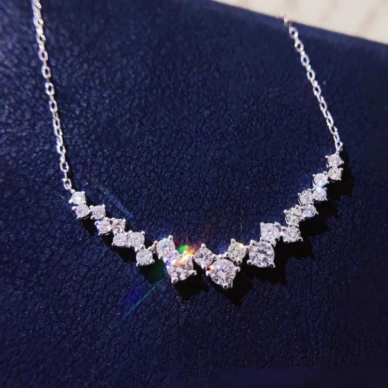 Starry Galaxy Zircon Full Diamond Smile Light Luxury Necklace for Women High-end Niche Collarbone Chain Jewelry