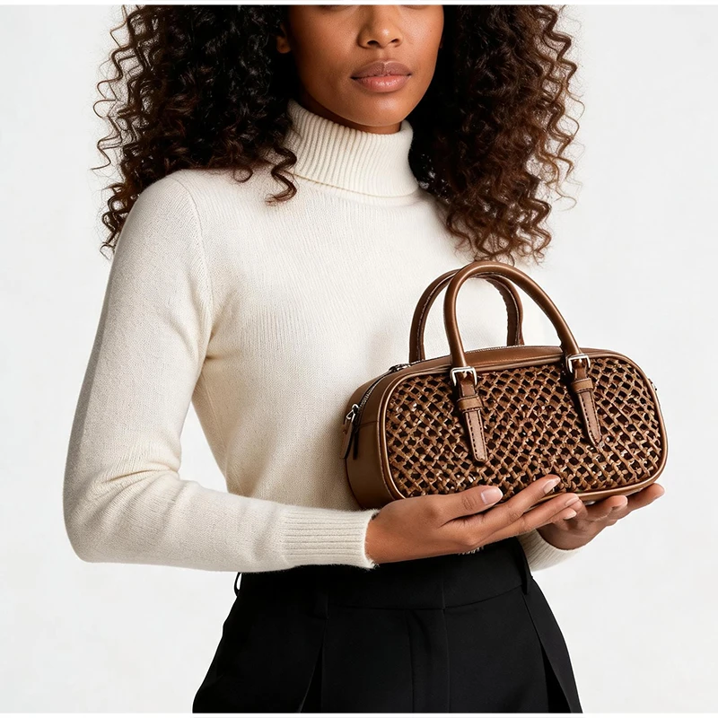 Designer Hollow Boston Bowling Umhängetasche, Vintage Handtasche mit Tragegriff für Damen, Leichte Vielseitige Tote Bag für den Arbeitsweg – Detail 6