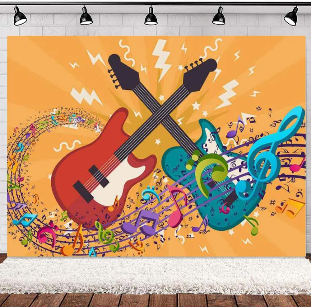 Music Note Background Rock Guitar Photography Backdrop Kids Artistic Portrait Photo Studio Props Party Banner Poster