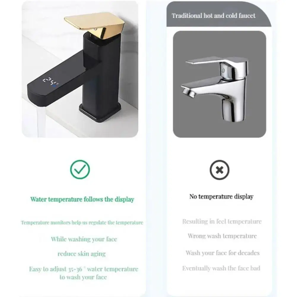 Touch Wash Face Digital Display Temperature Control Faucet Basin Faucet & Water Mixed Water Tap Screen Faucet Hot Cold Bathroom