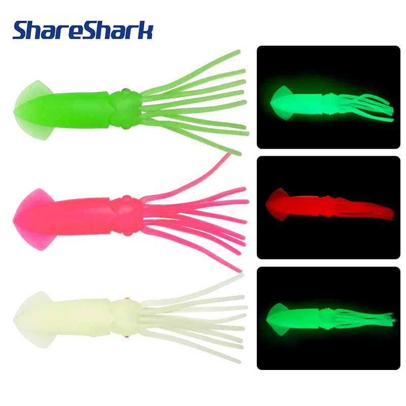 ShareShark 5 Stück/Beutel Angelköder Weiche Tintenfisch-Köder Silikon-Tintenfisch-Trolling-Jigs Leuchtender Künstlicher Salzwasser-Oktopus-Köder