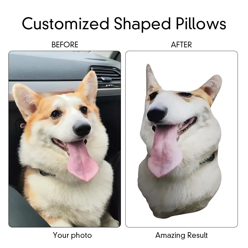 New Personalized Photo DIY Humanoid Cushion 3D Cat Dog Shaped Cushion Plush Stuffed Pillow Doll Pet Shape Pillow Sofa Car Cushio