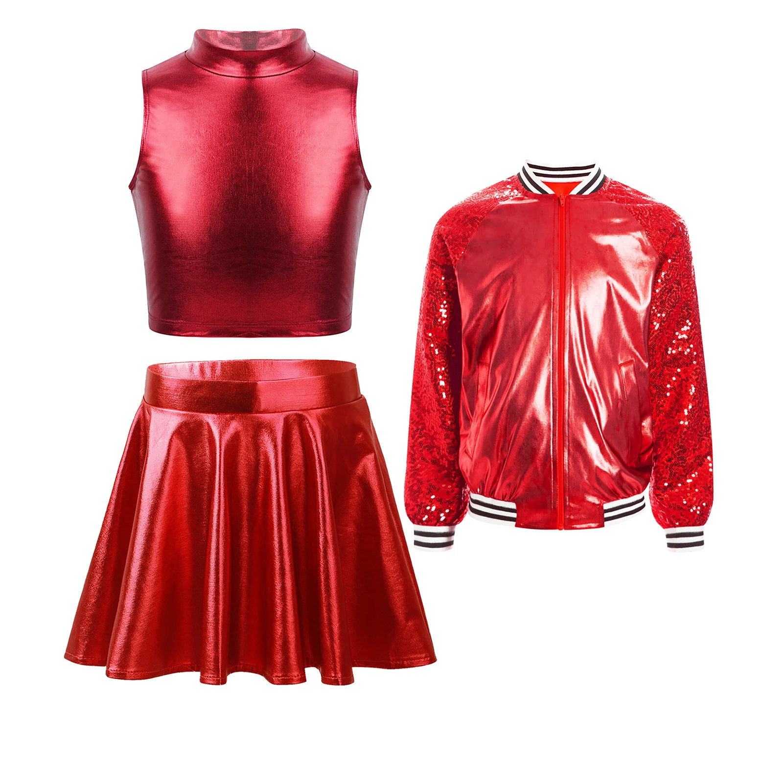 

Fashion Girls Metallic Outfit Jazz Modern Dance Stage Performance Suit Kids Hip-hop Fashion Costume Cool Children's Streetwear