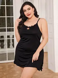 Plus Size Women's Nightgowns V Neck Lace Sleepwear Sleeveless Cut Out Nightwear Dress Side Slit Lingerie  Backless Nighty Cloth