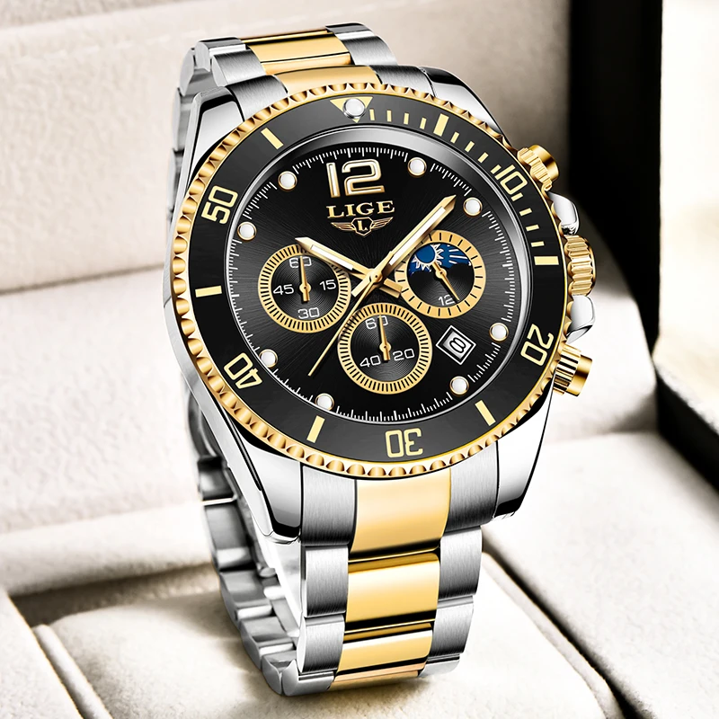 Relogio Masculino LIGE Business Men Watch Luxury Brand Stainless Steel Wrist Watch Chronograph Army Military Quartz Watches