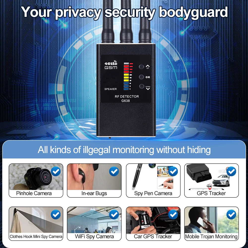 Latest Hot Sale G638 Anti Spy Detector Hidden Camera Infrared Scanner WiFi Bug Finder Wireless RF Signal GSM GPS Tracker Mini Le view 5
