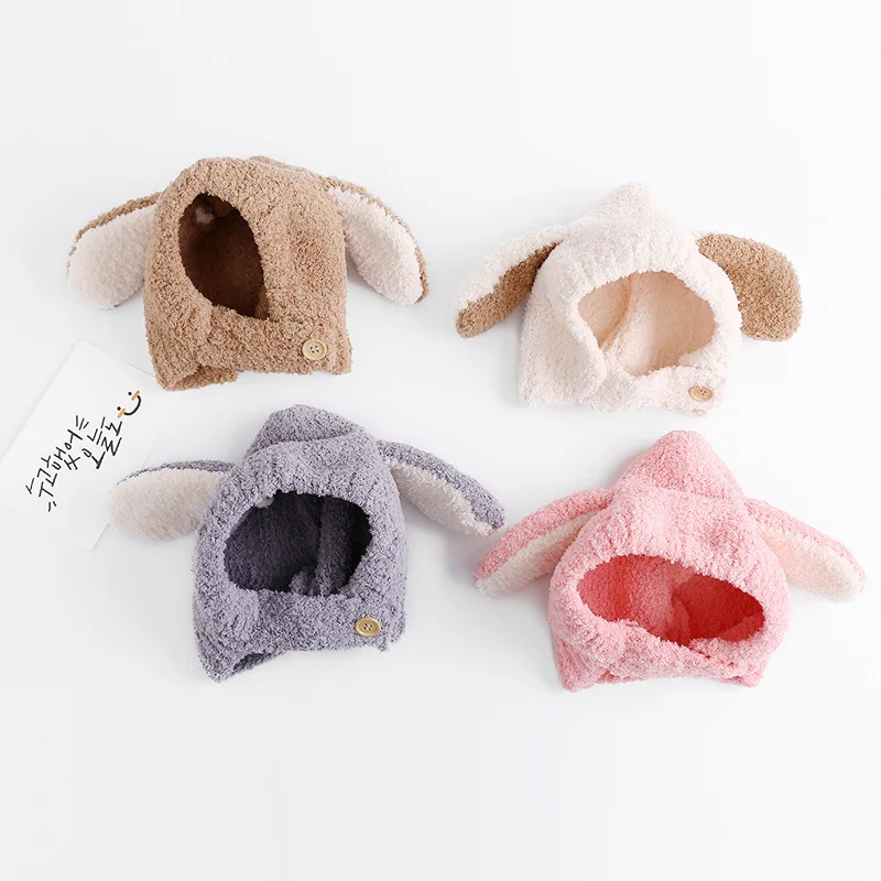 Gorro de felpa con orejas para bebé, protección para los oídos, gorro cálido coreano para niños, gorro de lana para niños y niñas, otoño e invierno,