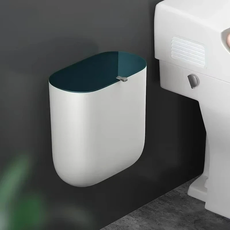 Bathroom Recycling Garbage Dustbin, Cleaning Tools Self-adhesive Hook Floor Stand Trash Can for Kitchen, Home Waste Bin