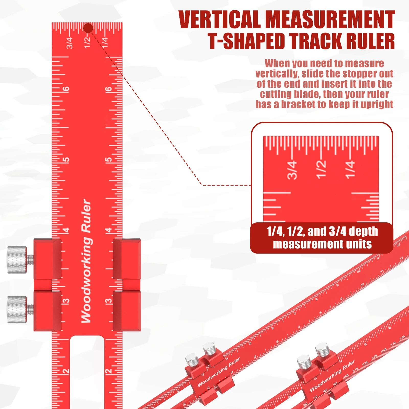 Precision Pocket Ruler T-Type Scribing Ruler Carpenty Square T Track Ruler Inch and Metric Measuring Marking Ruler W/ Slide Stop