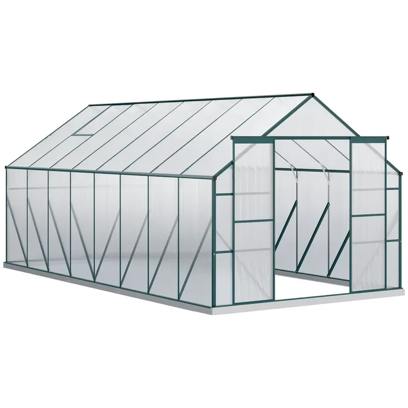 16' X 8' Walk-in Garden Greenhouse Kit Aluminum Adjustable Roof Vent Rain Gutter Sliding Door Winter Clear Model D0100XUZM9W