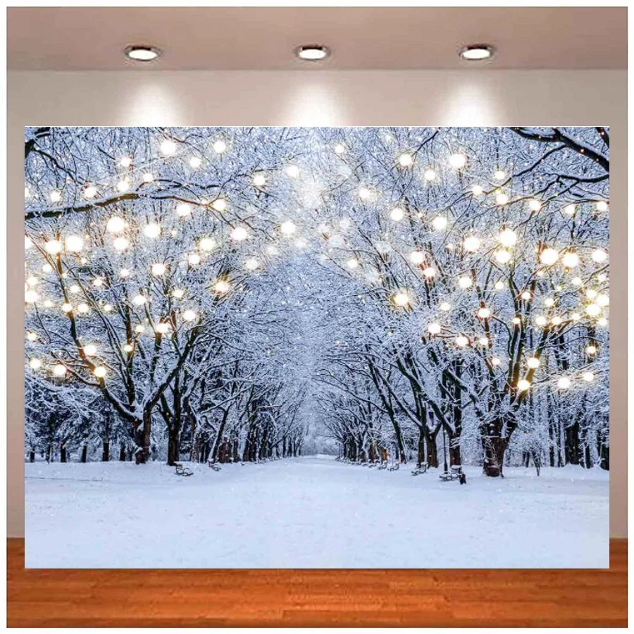 

Winter Forest Photography Backdrop Snow Scene Light Decor Kids Birthday Party Family Portrait Background Banner Photo Studio