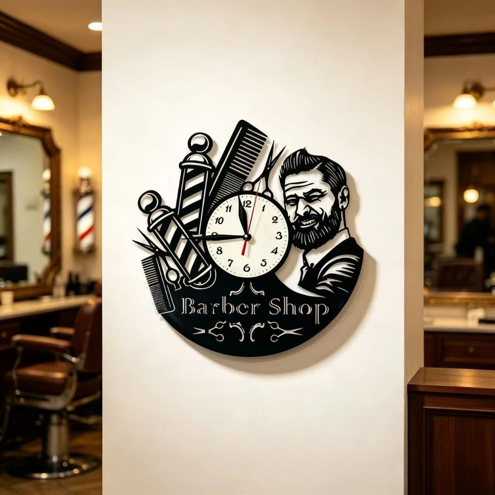 Barber Shop Fashion Art Wall Clock Hairdresser Wall Watch Home Decoration Barber Shop Creative Gifts Vinyl Clock