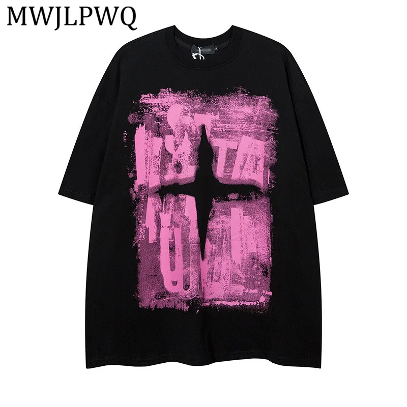 

Футболка в стиле граффити с эффектом брызг краски MWJLPWQ, мужская, модная, в стиле хип-хоп, нишевая, с коротким рукавом, повседневная, хлопковая, для летнего сезона 14343