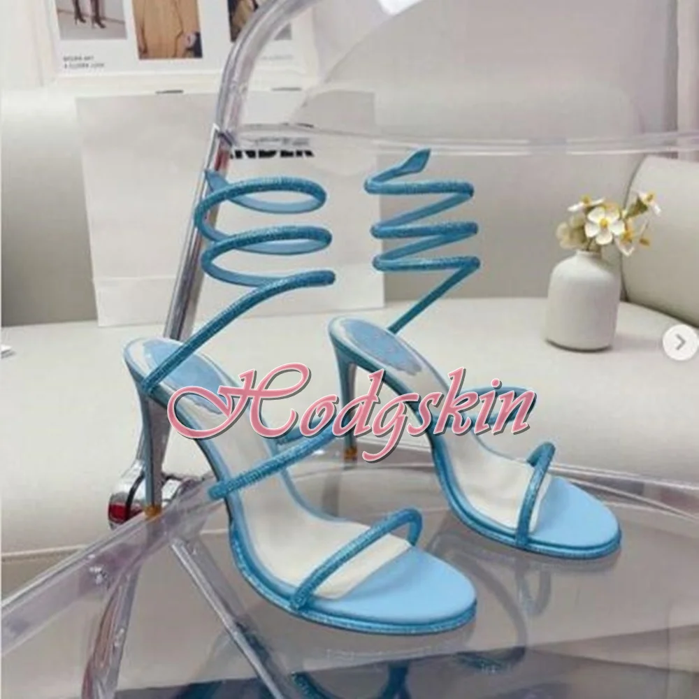 Sexy Snake Winding Sandals Crystal Open Toe Solid Stiletto Heels Hollow Wrapped Slip On Sandals Party Dress Shoes New Style