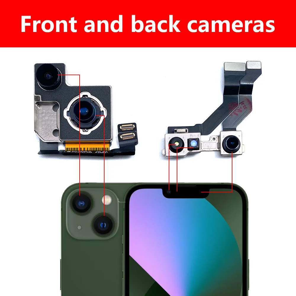 NEW Tested For iPhone 12 13 Pro Max Back Rear Camera Module Flex Cables + Front Facing Camera Replacement For 12 13 mini