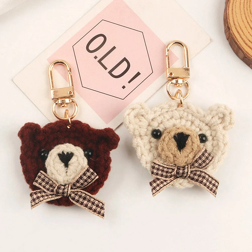 Hand-woven Wool Teddy Bear Keychains for Women Earphone Case Pendant Keyring Handbag Ornament Key Fob Creative Children Gifts