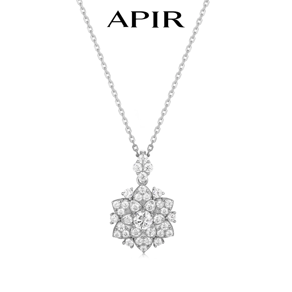 

APIR D Color VVS1 Moissanite Flower Pendant Necklace for Women 925 Sterling Silver Luxury Necklaces Wedding Anniversary Jewelry