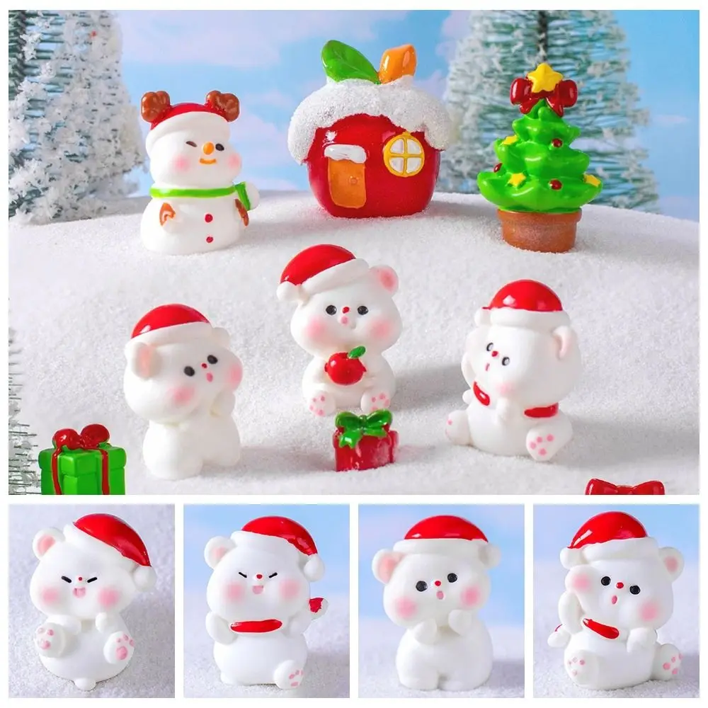 Mini Christmas Bear Figurines Resin Fairy Garden Miniature Snowman Knick-knacks Home Decorations Micro Landscape