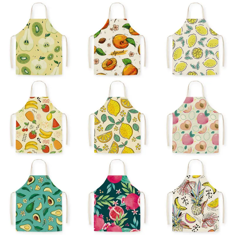 Fashion Lemon Watermelon Kitchen Apron Parent-child Aprons Cotton Linen Home Cooking Baking Waist Bib Pinafore Cleaning Tools