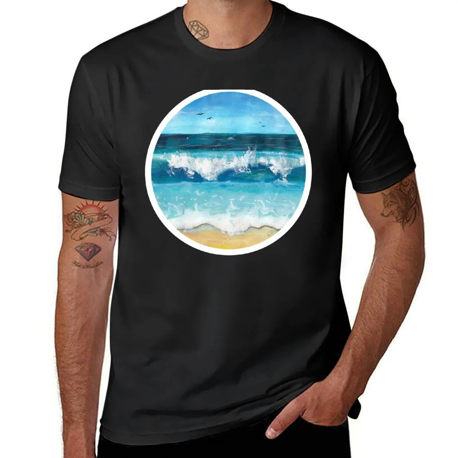 Dreamy Beach Waves turquoise Acrylics T-Shirt quick drying for a boy t shirt for men