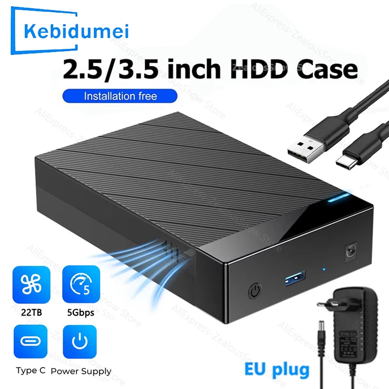 

KEBIDUMEI 3,5-дюймовый корпус для жесткого диска 2,5 дюйма, корпус для жесткого диска SATA, внешний корпус для жесткого диска 5 Гбит/с для ПК, MacBook, ноутбука, коробка для хранения HD-дисков