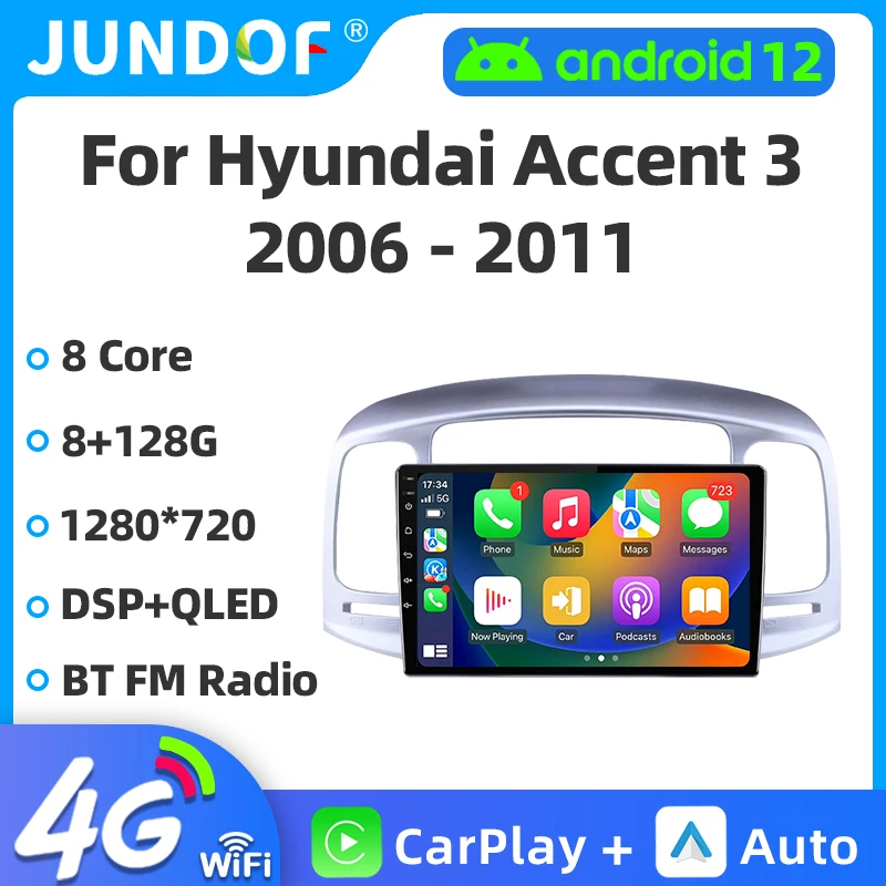 

Android 12 Car Multimedia Radio Video Player for Hyundai Accent 3 2006 - 2011 GPS Navigation Touch Screen Stereo WIFI 4G Carplay