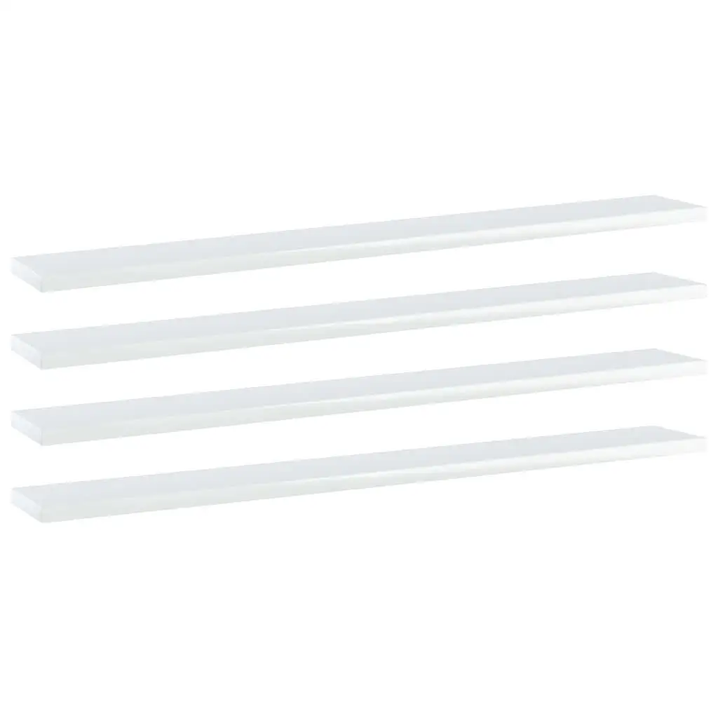 4-Piece High Gloss White Bookshelf Boards - Engineered Wood, 31.5x3.9x0.6