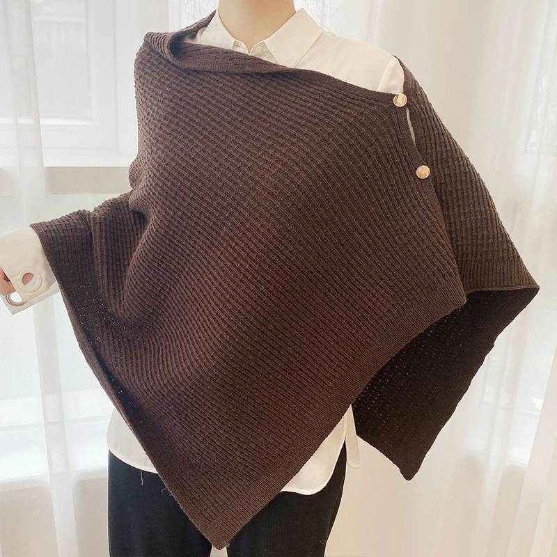 Women Capes Coat Autumn Spring Female All-match Ponchos Wraps Scarf Stoles Single Breasted Shawl Knitted Cardigan Cloak